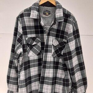 Freedom Foundry Men's Sherpa Lined Plaid Shirt Jacket Gray Black Size 2XL
